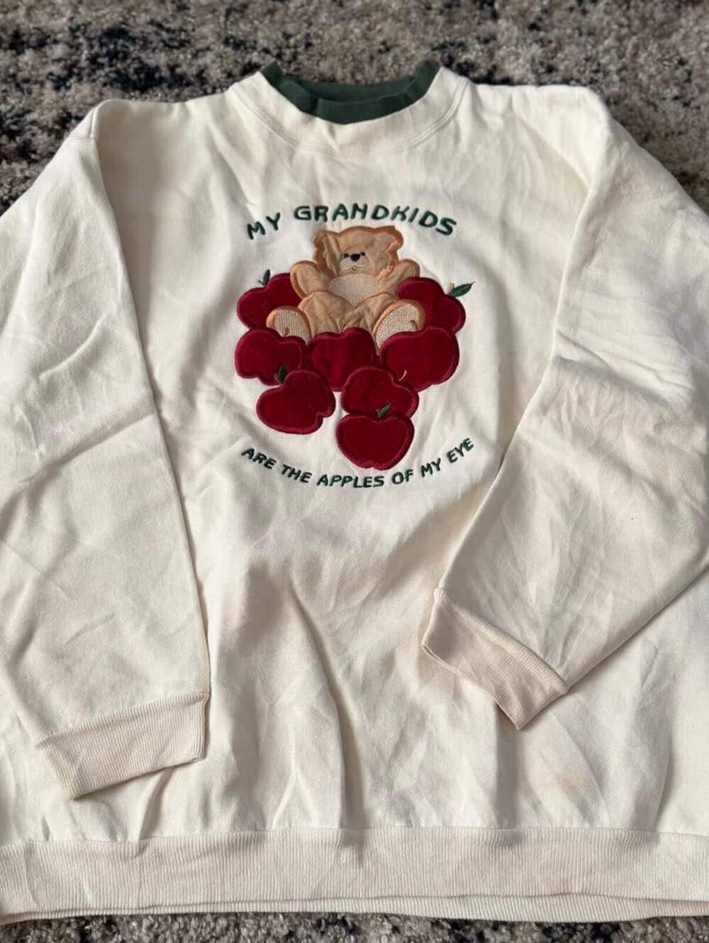 Vintage My Grandkids Apples Teddy Bear Crewneck Sweatshirt